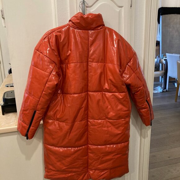 Lita by Ciara Patent Leather Puffer Coat Limited Edition Orange Fiesta Sz Small - Picture 4 of 15